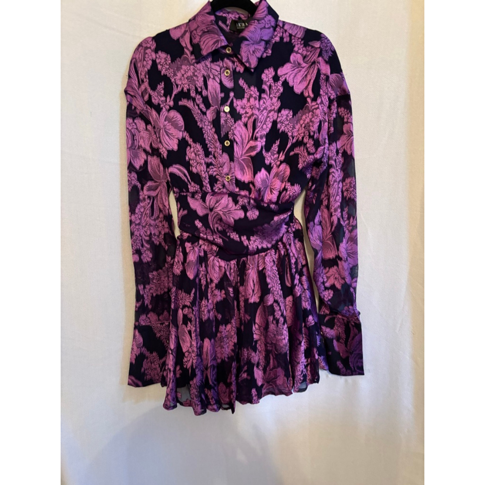 Women's AKIRA Purple Black Floral Long Sleeve Mini Dress S